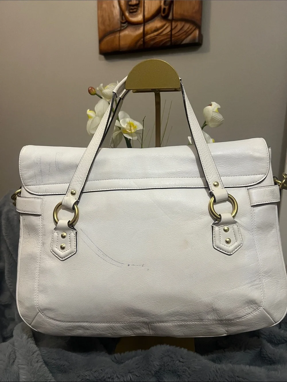 Coach Vintage Cream Campbell Flap Leather Satchel Retail $398 GUC